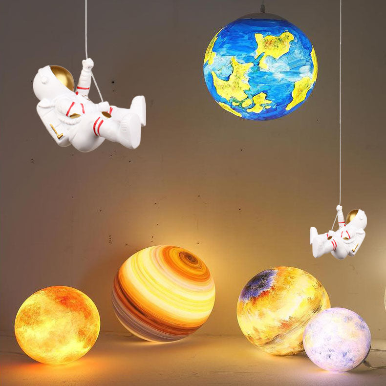Modern Creative Astronaut Moon LED Kids Pendant Light Cuvalon