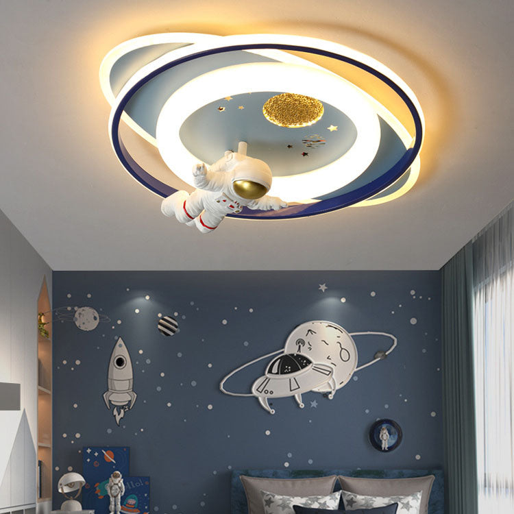Modern Creative Kids Iron Cartoon Astronaut Rocket LED Flush Mount Ceiling Light Cuvalon