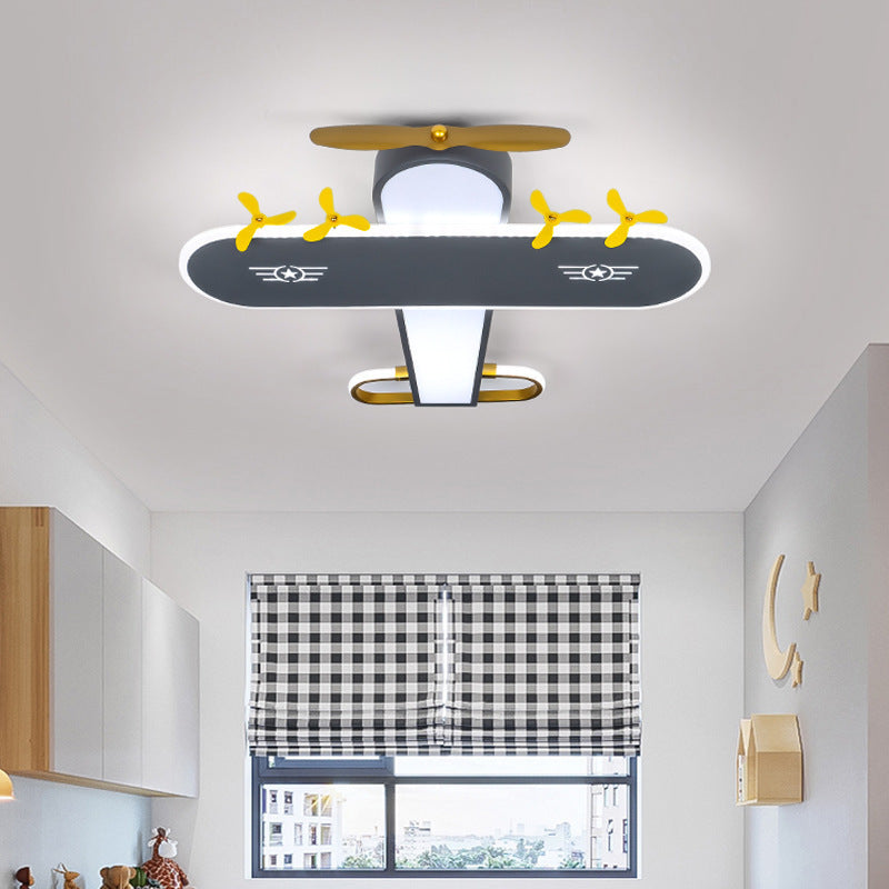 Contemporary Creative Kids Airplane Iron LED Flush Mount Ceiling Light For Bedroom Cuvalon