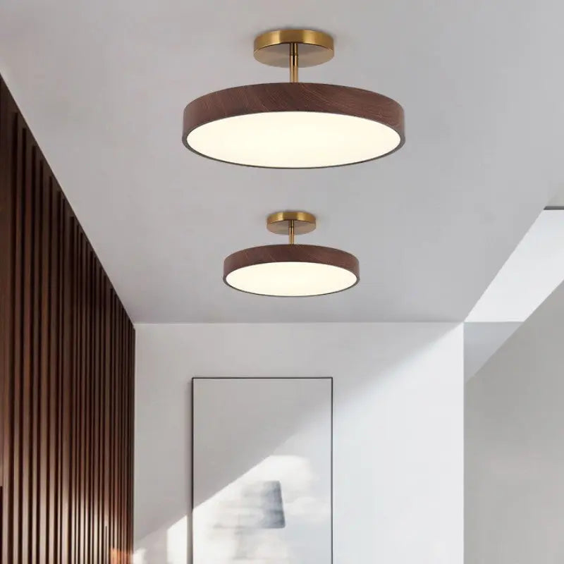 Japanese Wabi-sabi Minimalist Wood Grain Round LED Semi-Flush Mount Light Cuvalon