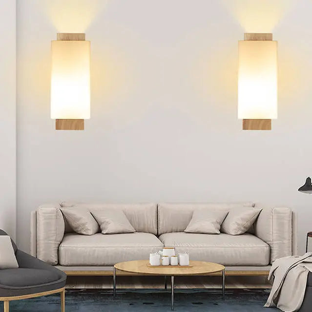 Modern Minimalist Solid Wood Square Glass Column 1-Light Wall Sconce Lamp Cuvalon