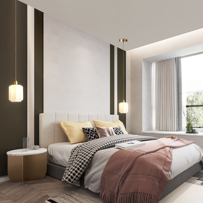 Traditional Vintage Cylindrical Brass Glass 1-Light Pendant Light For Bedroom Cuvalon