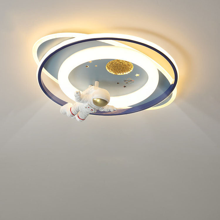 Modern Creative Kids Iron Cartoon Astronaut Rocket LED Flush Mount Ceiling Light Cuvalon