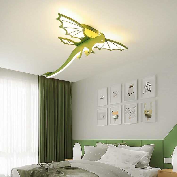Contemporary Creative Acrylic Cartoon Dinosaur LED Semi-Flush Mount Ceiling Light For Bedroom Cuvalon