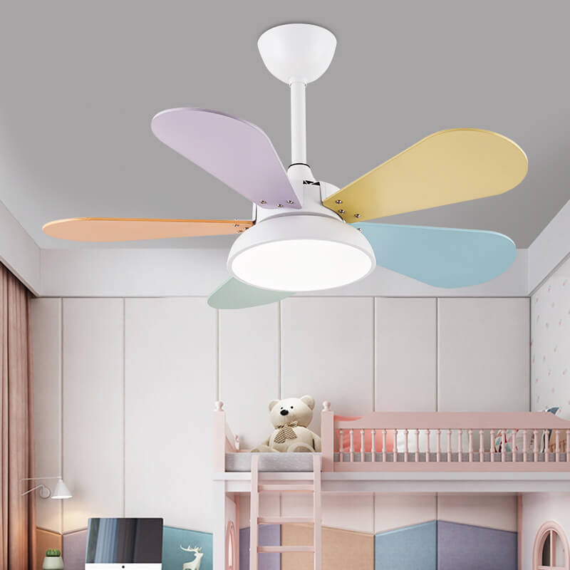 Simple Colorful Round Fan Leaf Kids Downrods Ceiling Fan Light Cuvalon