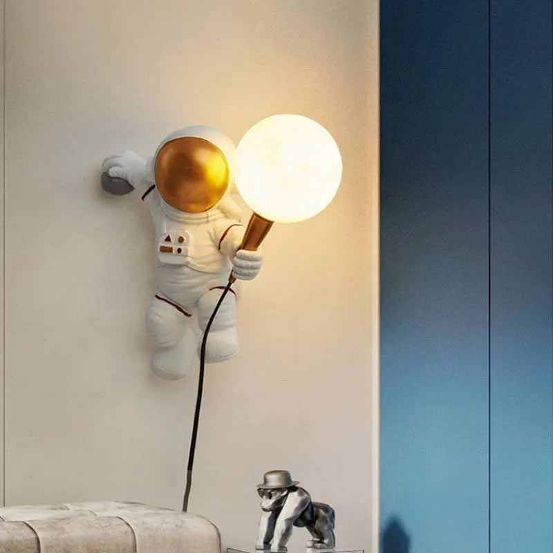 Contemporary Creative Cartoon Astronaut Resin ABS 1-Light Wall Sconce Lamp For Bedroom Cuvalon