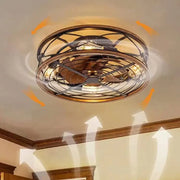 Nordic Industrial Wrought Iron Cylinder 4-Light Flush Mount Ceiling Invisible Fan Light Cuvalon