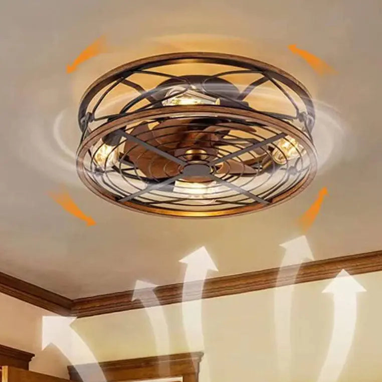 Nordic Industrial Wrought Iron Cylinder 4-Light Flush Mount Ceiling Invisible Fan Light Cuvalon