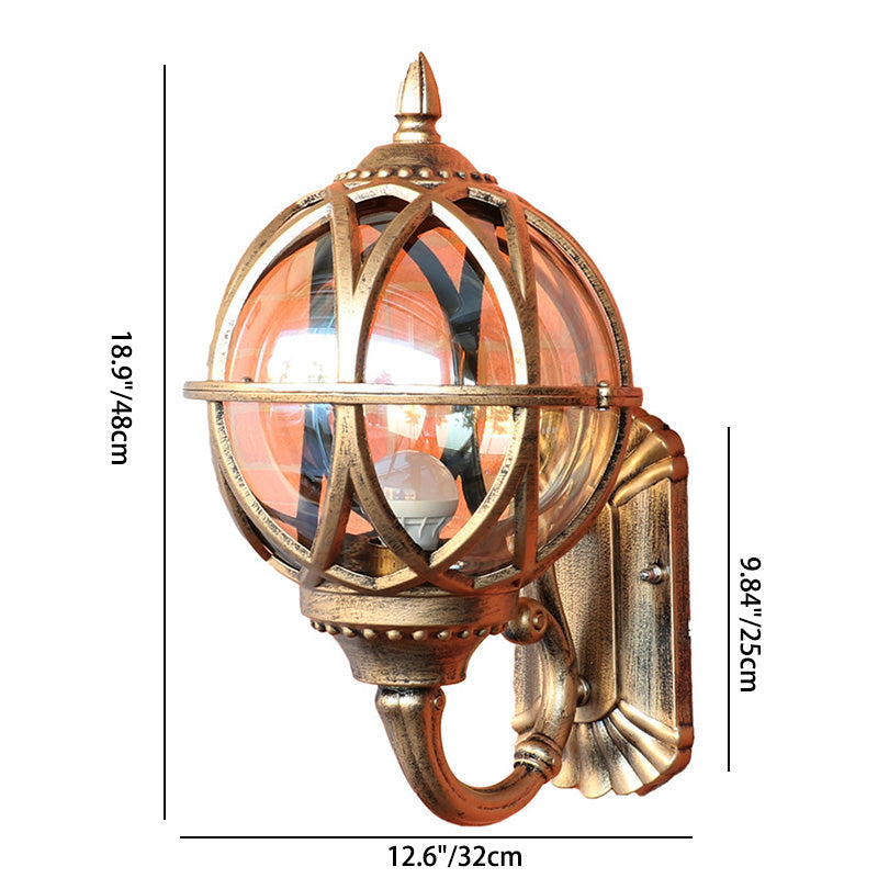 Traditional European Waterproof Ball Aluminium Glass 1-Light Wall Sconce Lamp For Outdoor Patio Cuvalon