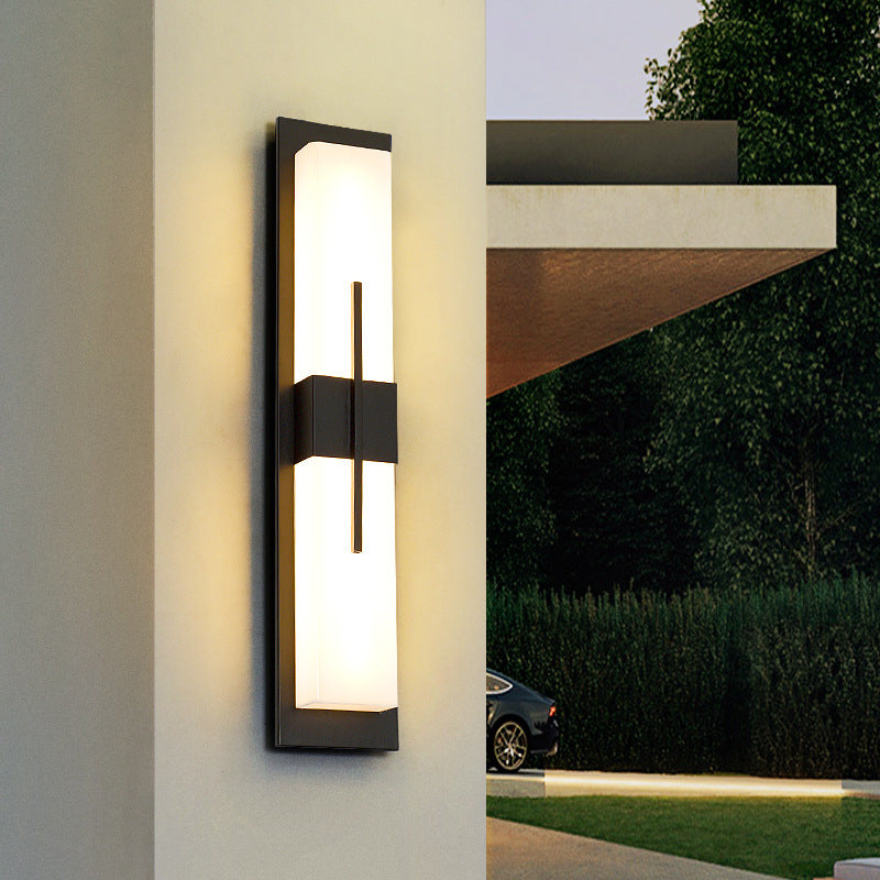 Outdoor Minimalist Rectangular Stainless Steel Acrylic LED Waterproof Wall Sconce Lamp Cuvalon