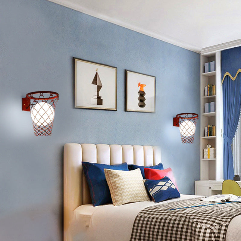 Modern Art Deco Kids Iron Glass Basketball Hoop 1-Light Wall Sconce Lamp For Bedroom Cuvalon
