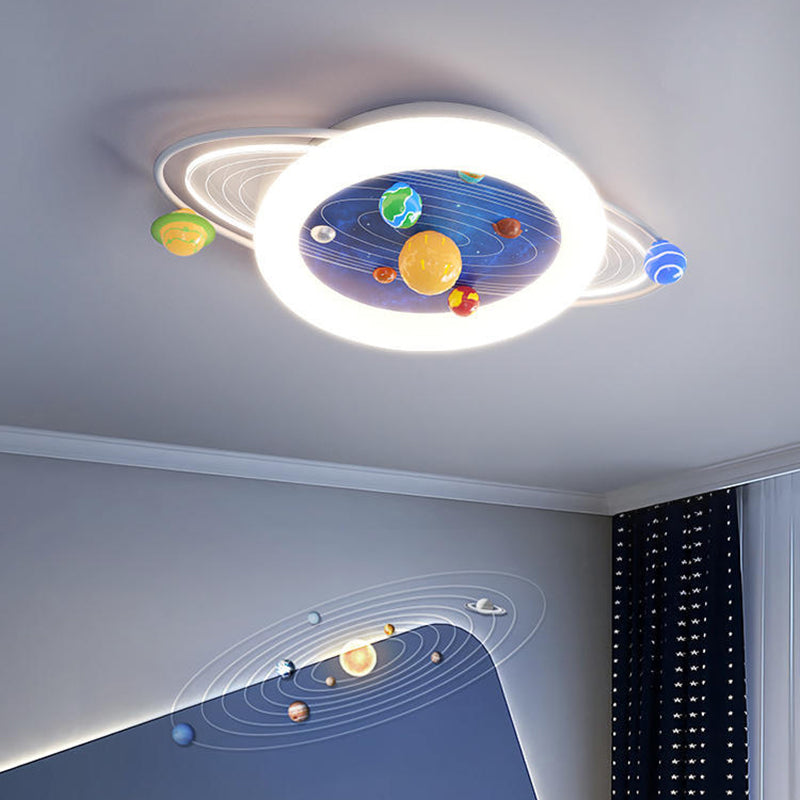 Modern Minimalist Children Round Planet Iron Resin Acrylic LED Flush Mount Ceiling Light For Bedroom Cuvalon