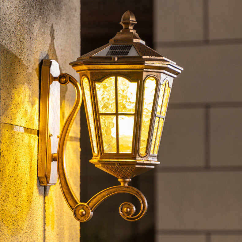 European Solar Outdoor Lantern Aluminum Glass Waterproof 1-Light Wall Sconce Lamp Cuvalon