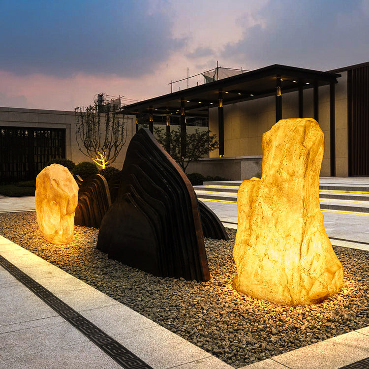 Contemporary Creative Resin Imitation Mountain LED Lawn Landscape Light For Outdoor Patio Cuvalon