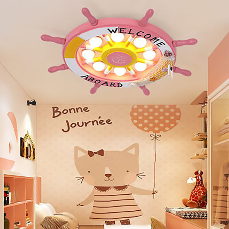 Creative Cartoon Plastic Sailboat Helmsman LED Flush Mount Ceiling Light Cuvalon