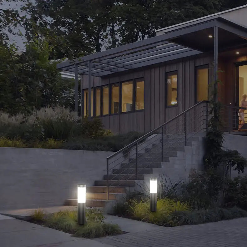 Modern Cylindrical Stainless Steel Waterproof Solar Outdoor Lawn LED Garden Ground Insert Landscape Light Cuvalon