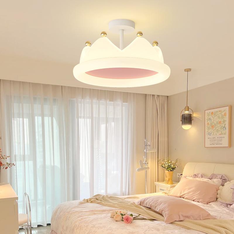 Contemporary Creative Kids Crown Iron PE LED Semi-Flush Mount Ceiling Light For Bedroom Cuvalon