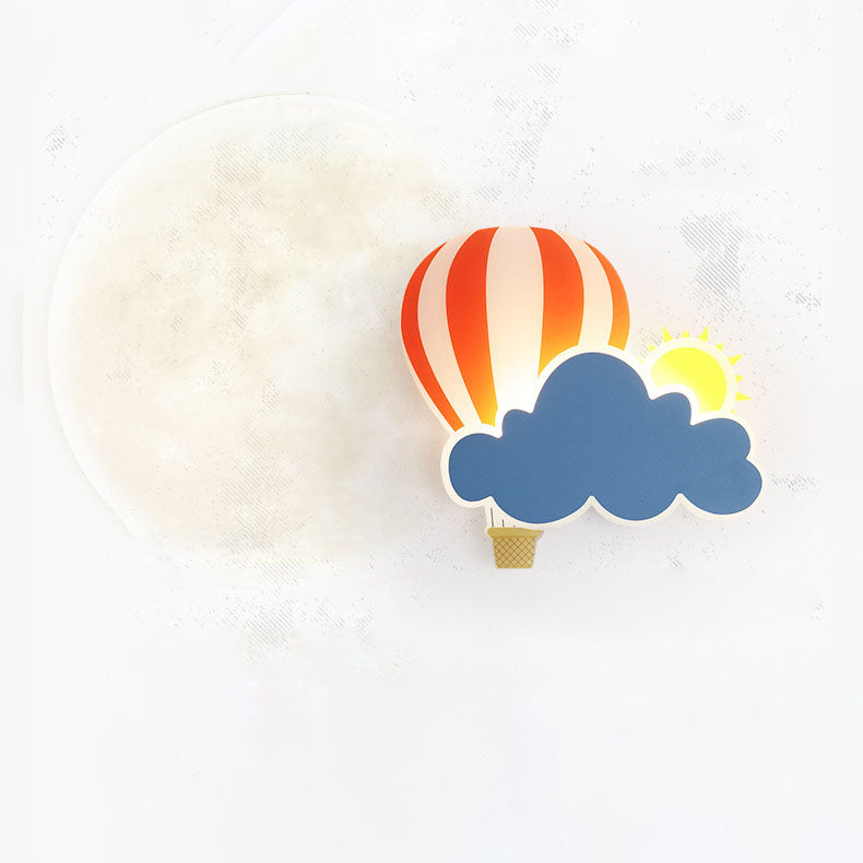 Contemporary Creative Kids Hot Air Balloon Clouds Iron Acrylic LED Wall Sconce Lamp For Bedroom Cuvalon