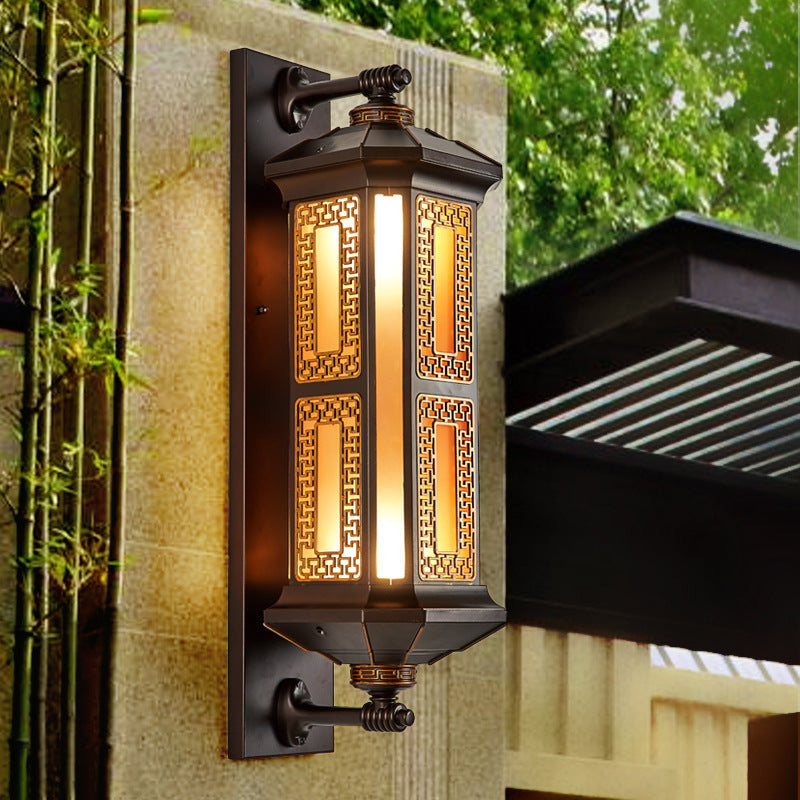 Traditional Chinese Waterproof Aluminum Glass Cylinder 1/2 Light Wall Sconce Lamp For Outdoor Patio Cuvalon
