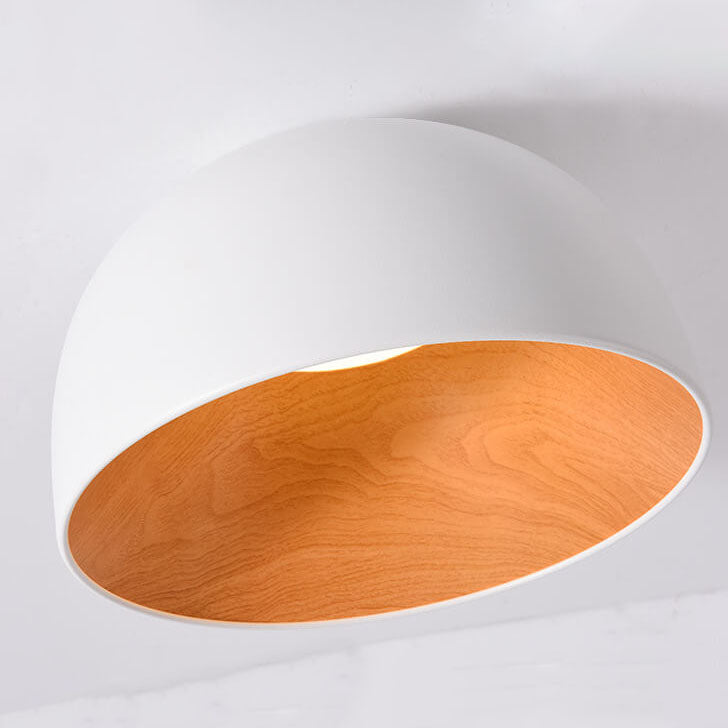 Minimalist Wooden Bowl Iron LED Flush Mount Ceiling Light Cuvalon