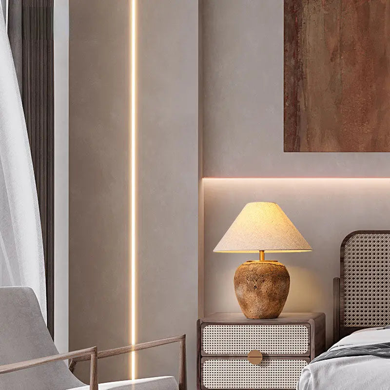 Modern Shabby Chic Cone Fabric Ceramic Jar 1-Light Table Lamp For Bedroom Cuvalon