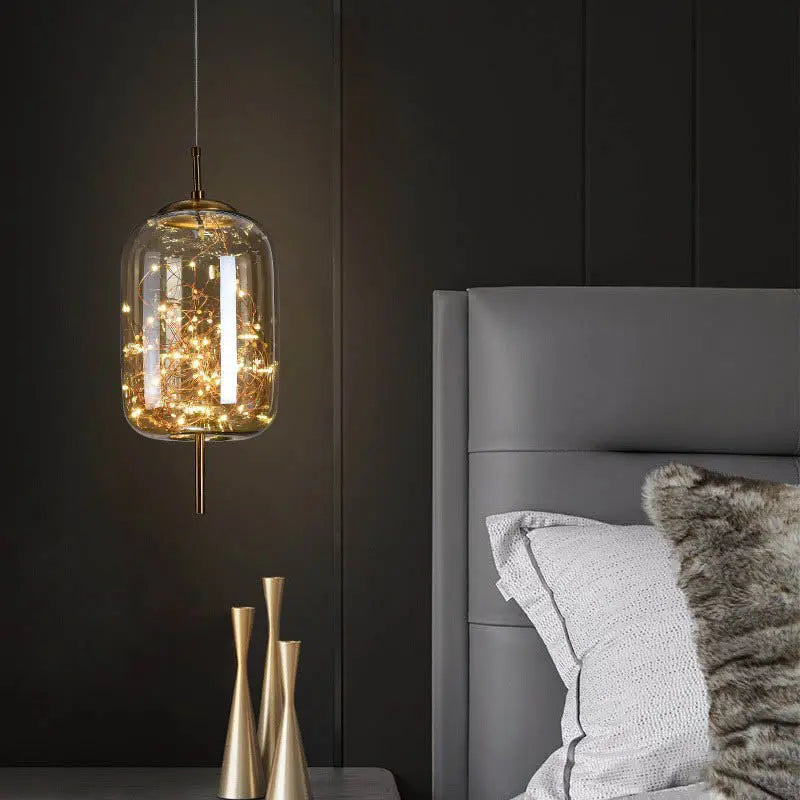 Contemporary Scandinavian Cylinder Oval Glass 1-Light Pendant Light For Bedroom Cuvalon