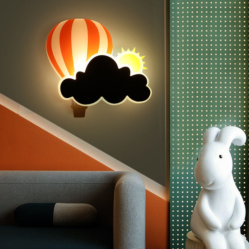 Contemporary Creative Kids Hot Air Balloon Clouds Iron Acrylic LED Wall Sconce Lamp For Bedroom Cuvalon