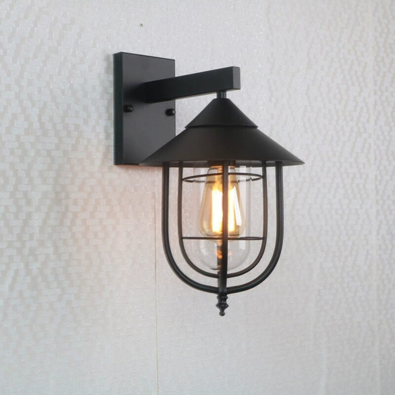 Vintage Industrial Iron Lantern Indoor Outdoor 1-Light Wall Sconce Lamp Cuvalon