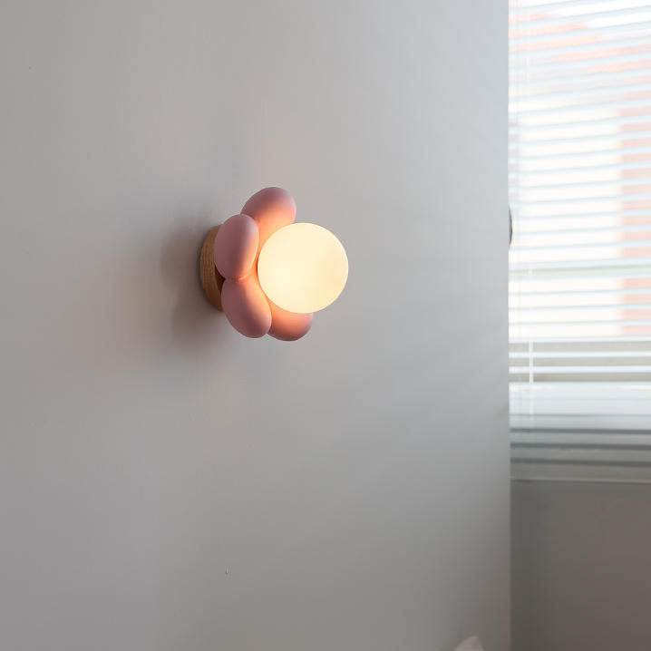 Modern Creative Flowers Shape Glass Ceramic 1-Light Kids Wall Sconce Lamp Cuvalon