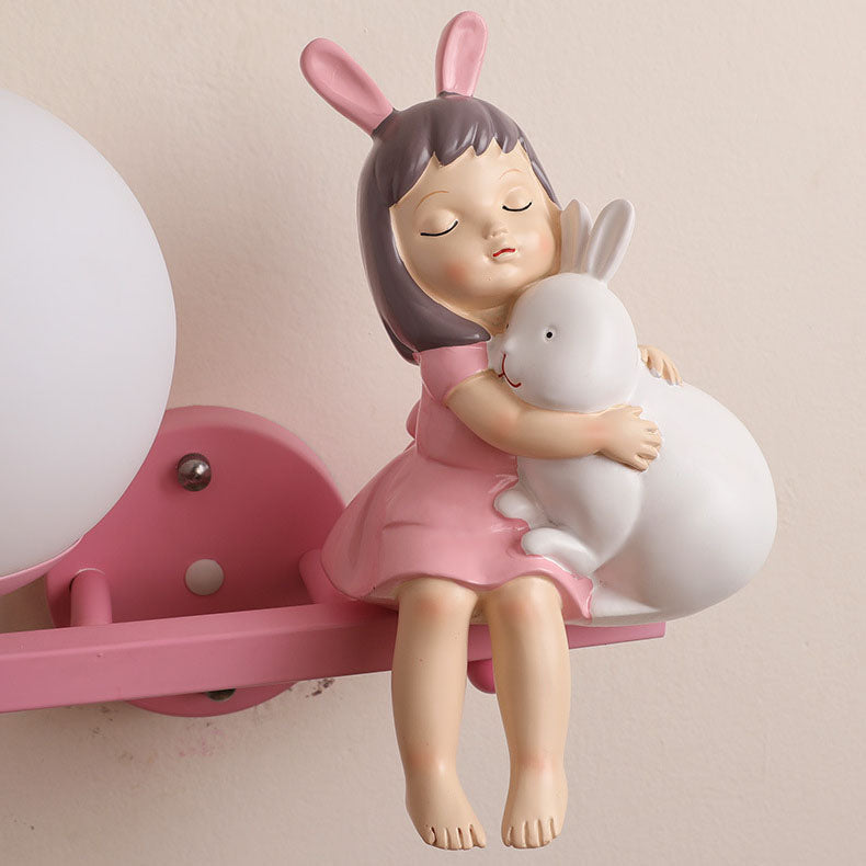 Contemporary Creative Kids Girls Unicorn Orb Resin Iron Glass 1-Light Wall Sconce Lamp For Bedroom Cuvalon