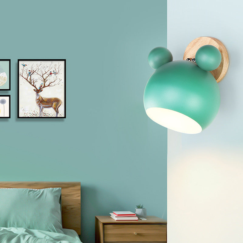 Nordic Cartoon Bear Dome 1-Light Kids Wall Sconce Lamp Cuvalon