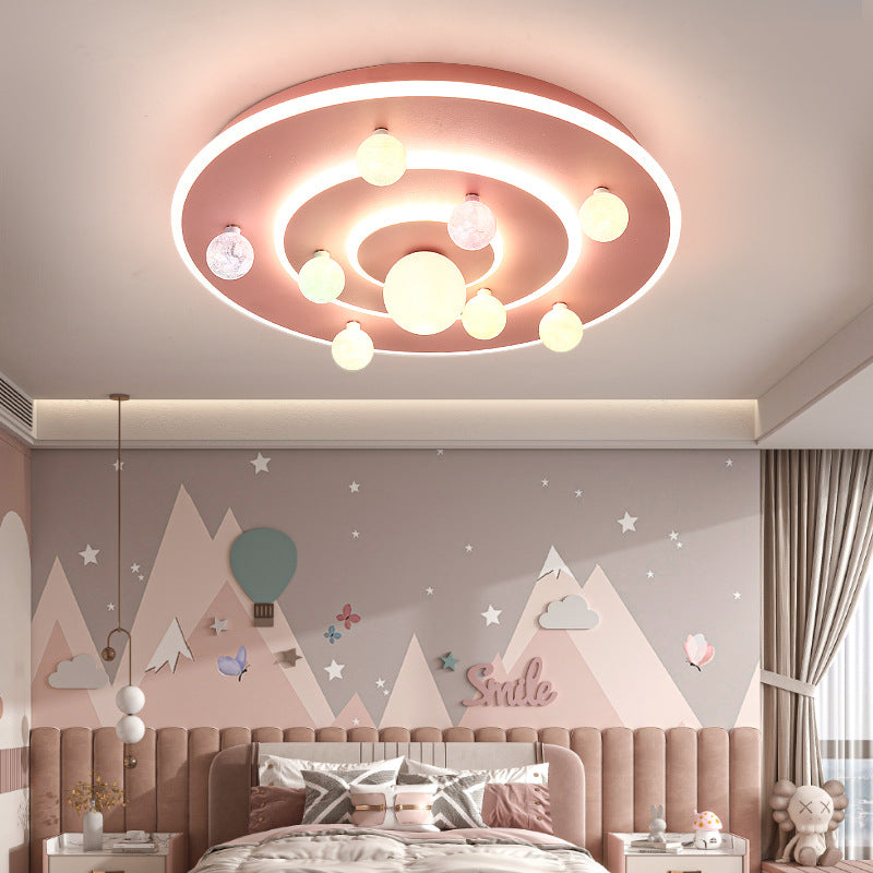 Contemporary Creative Kids Round Planet Iron Acrylic LED Flush Mount Ceiling Light For Bedroom Cuvalon