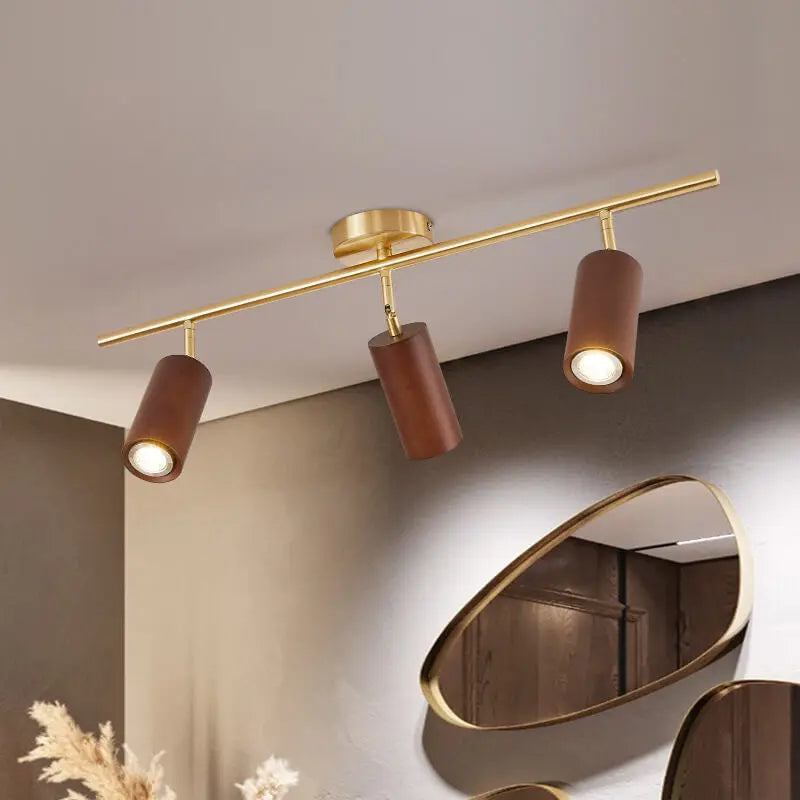Nordic Minimalist Walnut Wood Spotlight Linear Track 1/2/3/4 Light LED Semi-Flush Mount Ceiling Light Cuvalon