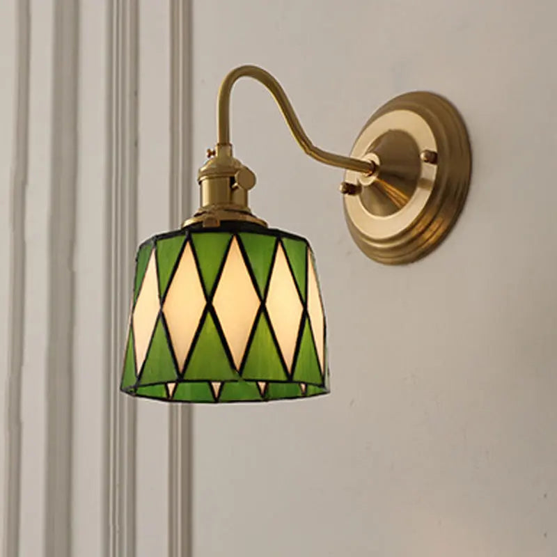 Traditional Tiffany Round Copper Glass 1-Light Wall Sconce Lamp For Living Room Cuvalon