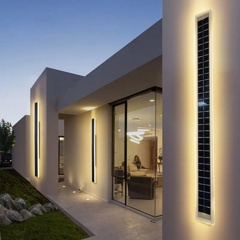 Minimalist Outdoor Solar Rectangular Strip Waterproof Patio LED Wall Sconce Lamp Cuvalon