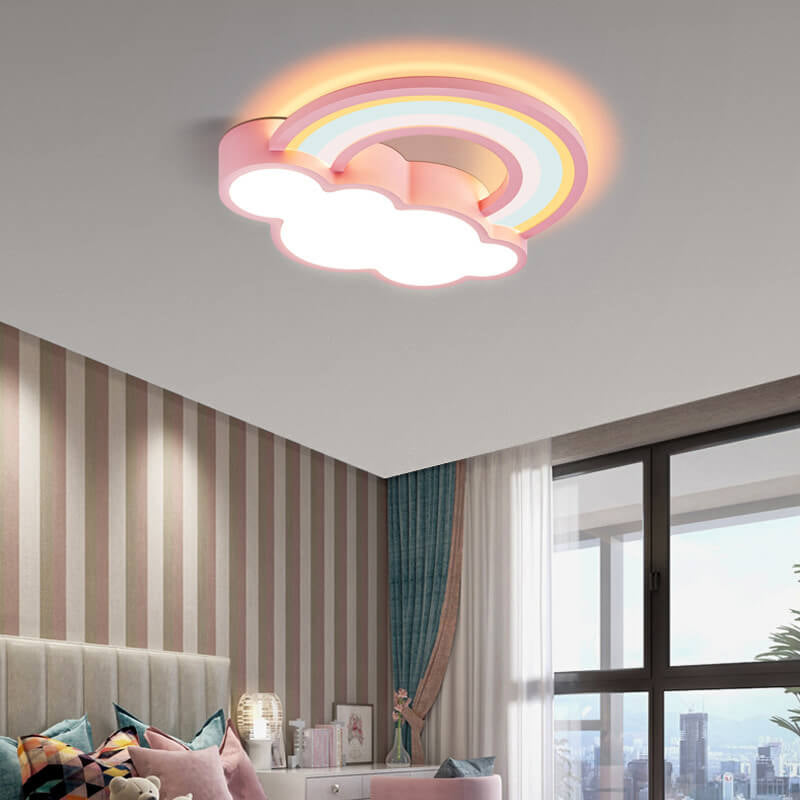 Childlike Cartoon Rainbow Cloud Design LED Flush Mount Light Cuvalon
