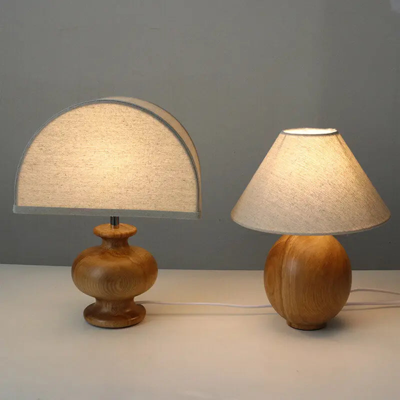 Japanese Wabi-sabi Vintage Solid Wood Fabric 1-Light Table Lamp Cuvalon