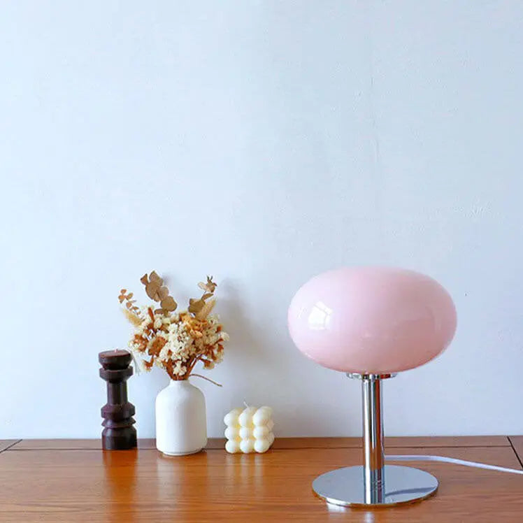 Nordic Vintage Cream Round Glass 1-Light Table Lamp Cuvalon