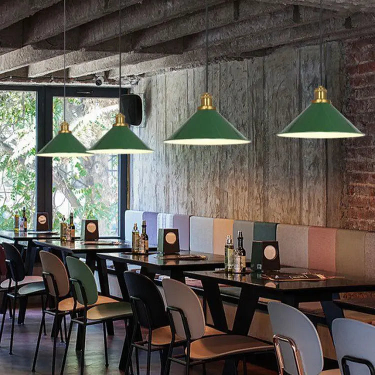 Industrial Vintage Green Iron Dome Cone 1-Light Pendant Light Cuvalon