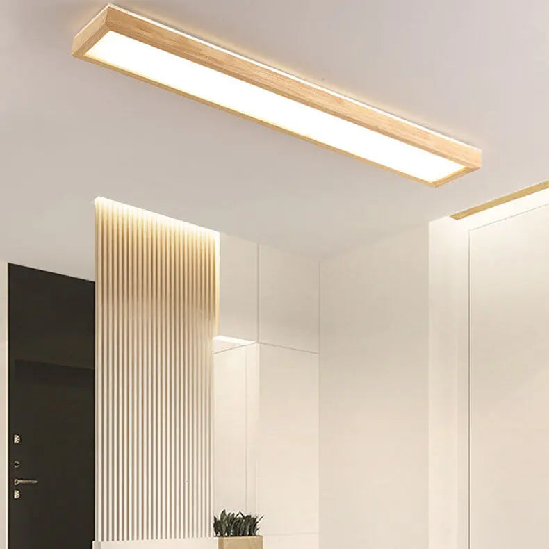 Japanese Minimalist Log Rectangular Walnut LED Flush Mount Ceiling Light Cuvalon