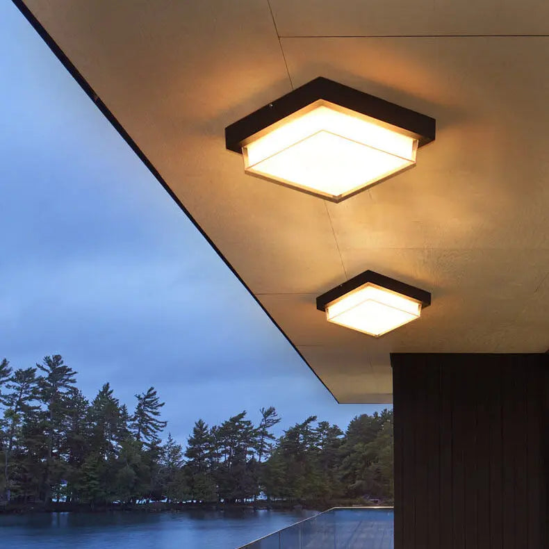 Modern Outdoor Square Aluminum Acrylic Induction LED Flush Mount Ceiling Light Cuvalon