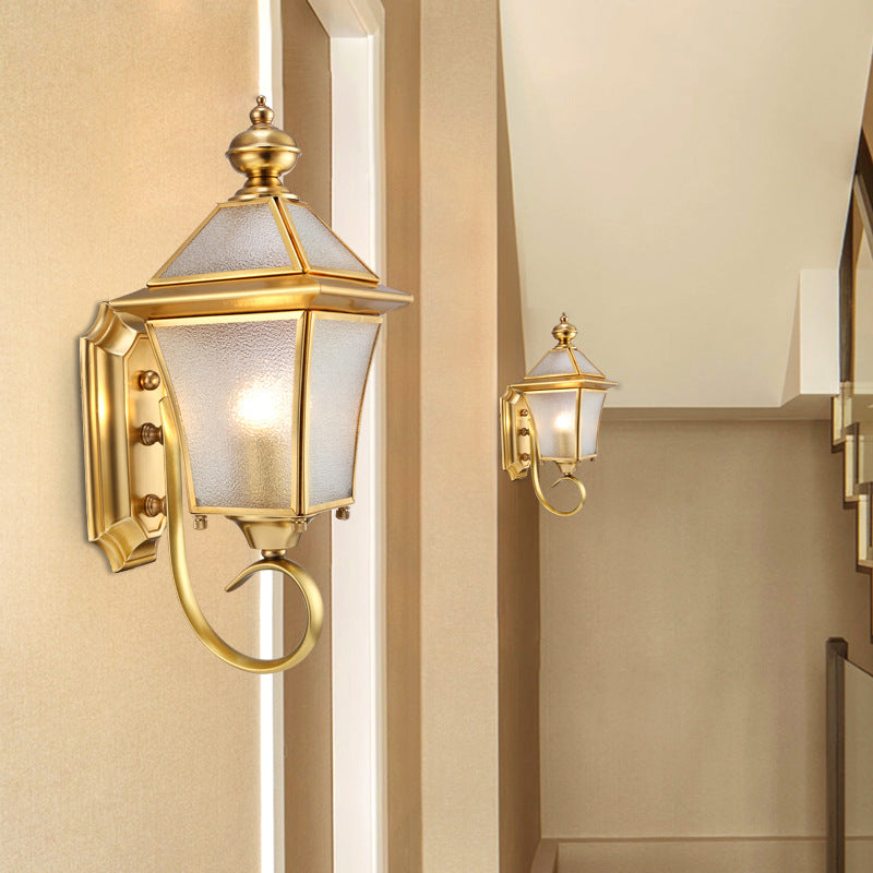 European Modern Luxury Quadrilateral Brass Glass Waterproof 1-Light Outdoor Wall Sconce Lamp Cuvalon