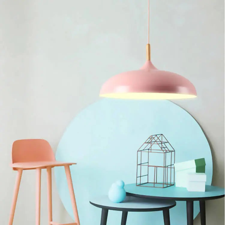 Modern Metal Wooden Top 1-Light Dome Pendant Light Cuvalon