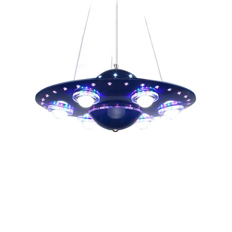 Contemporary Creative Kids Spaceship Iron Glass LED Chandelier For Bedroom Cuvalon