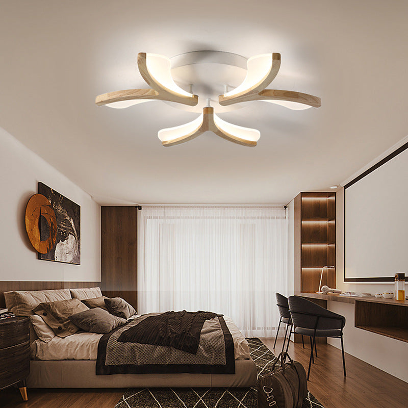 Contemporary Scandinavian Branch Flower Wood Iron Acrylic LED Semi-Flush Mount Ceiling Light For Living Room Cuvalon
