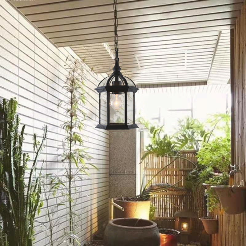 Modern Minimalist Hexagonal Column Aluminum Glass 1-Light Outdoor Pendant Light For Garden Cuvalon