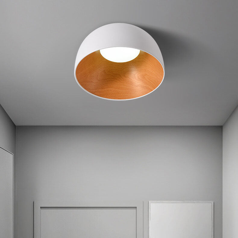 Minimalist Wooden Bowl Iron LED Flush Mount Ceiling Light Cuvalon