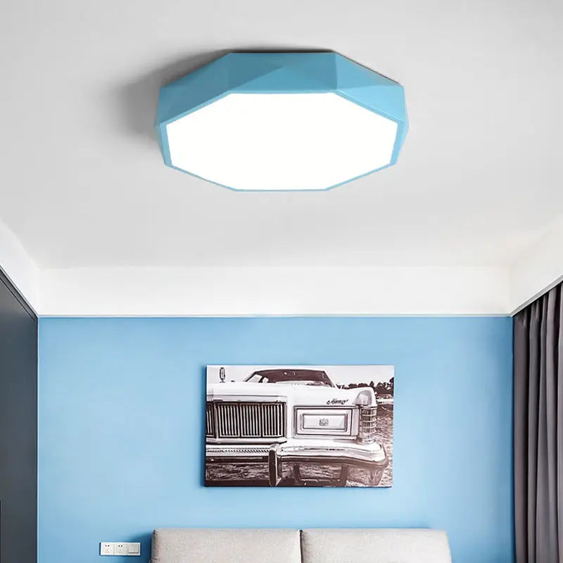 Nordic Macaron Diamond Geometry Iron Acrylic LED Flush Mount Ceiling Light Cuvalon