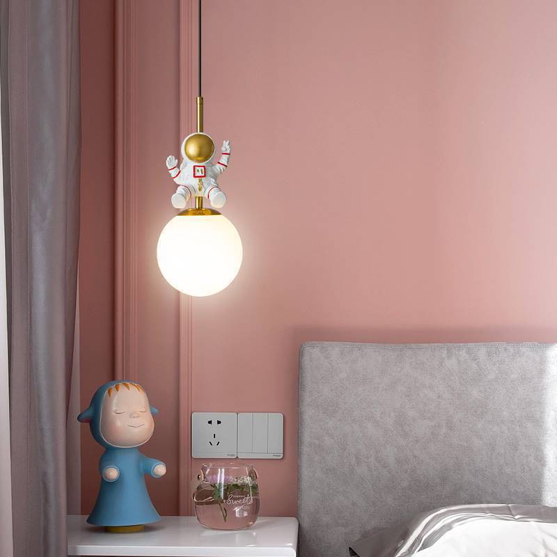 Contemporary Nordic Kids Orb Astronaut Iron Resin 1-Light Pendant Light For Bedroom Cuvalon