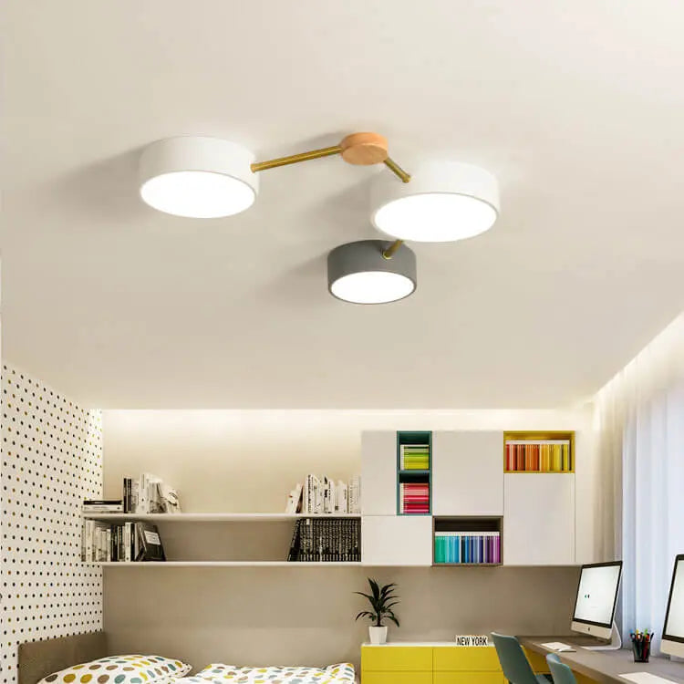 Scandinavian Minimalist Solid Wood Iron LED Flush Mount Lighting Cuvalon